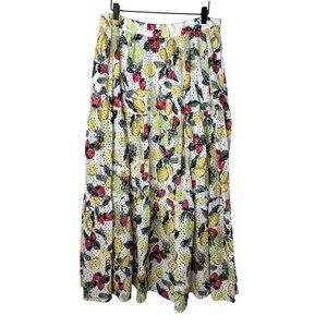 Seafolly Womens Lemoncello Strawberry Cotton Tiered Skirt Eyelet Detail Size L